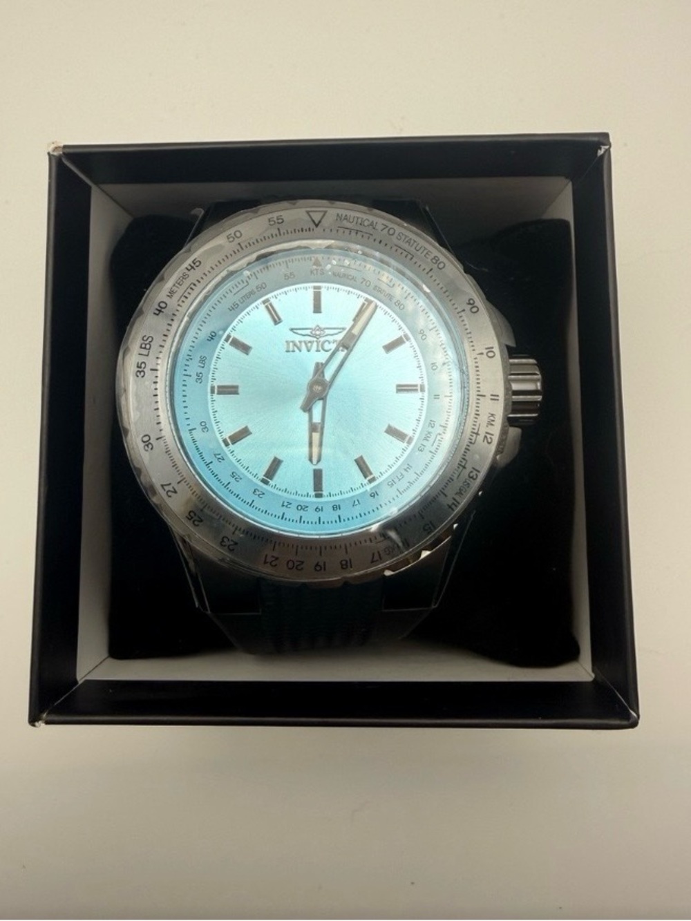 Invicta Men's Watch Light Blue Dial Silver Case Black Strap
New!